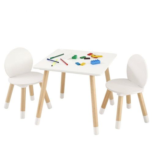 Kindersitzgruppe Kiefernholz - 2 Kinderstühle, 1 Tisch - Stabil & Stilvoll - Spielzimmermöbel für Mädchen und Jungen - Weiß