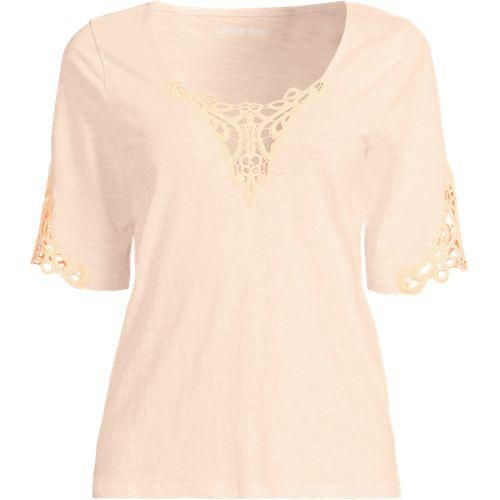 Flammgarn-Shirt mit Lochspitze, Damen,  Pink, Baumwolle, by Lands' End