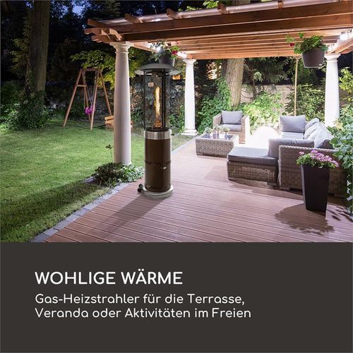 Blumfeldt Heizpilz Gas für Terrasse, Garten & Balkon, Terrassenheizer mit 360°Flammen-Blick, Outdoor-Gasheizstrahler, Terrassen-Heizer mit Elektrischer Zündung, Gas-Heizstrahler mit Bodenrollen