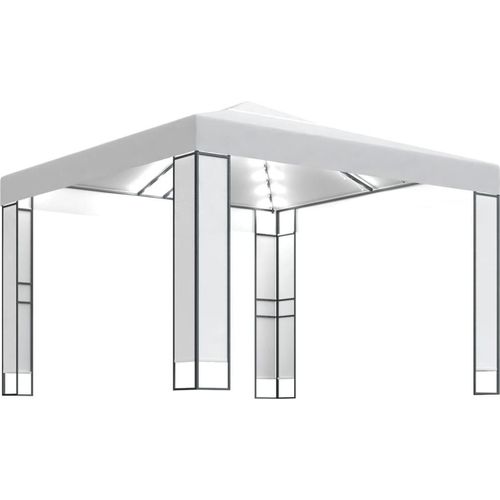 vidaXL Pavillon mit Doppeldach & LED-Lichterkette 3x3 m Weiß