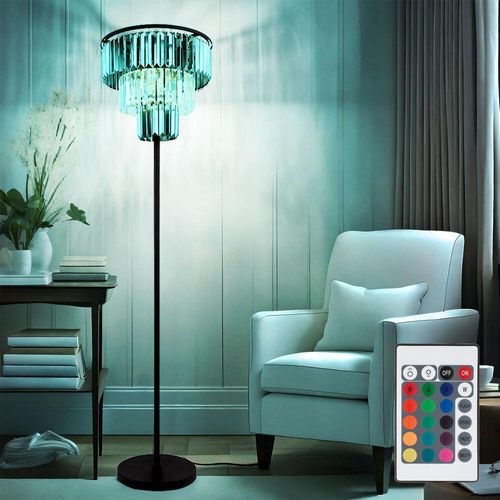RGB LED Stehleuchte, Glaskristalle, rauch klar, H 160 cm