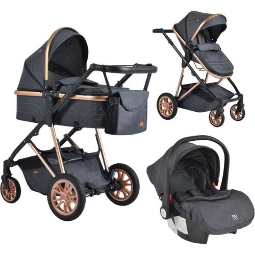 Cangaroo Midas Black 3-in-1 Kombi Kinderwagen inkl. Autositze