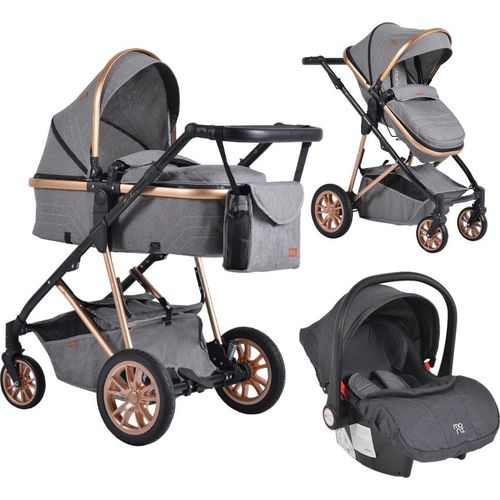 Cangaroo Kinderwagen 3-in-1 Kombi Grau inkl. Autositz