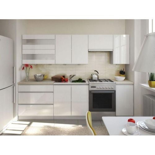 Küche Schränke Küchenzeilen CAMPARI 260 cm Weiss Hochglanz