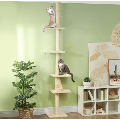 Rootz Floor to Ceiling Cat Tree - Verstellbarer Katzenkratzbaum - Ausziehbare Höhe - 5 gemütliche Etagen - Stabile Basis - Katzenmöbel - 42.5cm x 26.5cm x 225-275cm