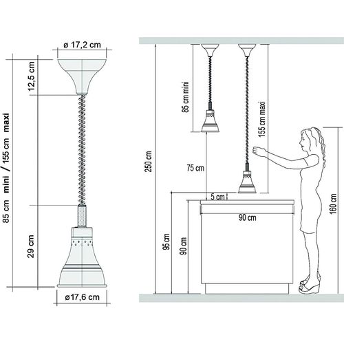 Wärmelampe höhenverstellbar zum Warmhalten von Speisen / Heiz-Lampe
