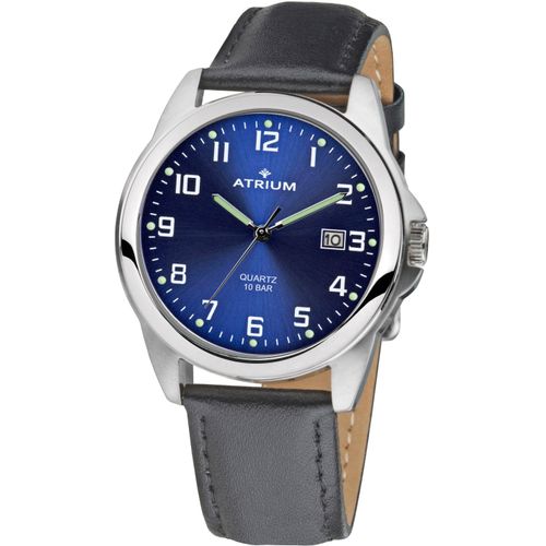 Quarzuhr ATRIUM, schwarz (schwarz, nachtblau), Armbanduhren, Damen, Armbanduhr, Herrenuhr, Damenuhr, Datum, Lederarmband