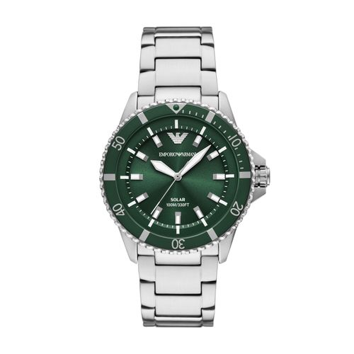 Solaruhr EMPORIO ARMANI, grün (edelstahlfarben, dunkelgrün), Armbanduhren, Herren, Armbanduhr, Herrenuhr, Edelstahlarmband, analog, Tag