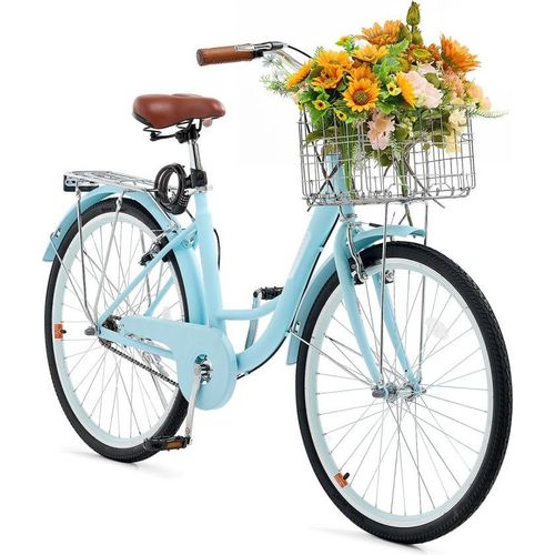 Cruiser Beach Fahrrad Hellblau mit Korb - 66cm Reifen - 1 Gang Radfahren - ideal für Strand und Stadt