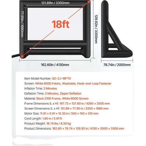 Aufblasbare Projektorleinwand, schnelle Einrichtung, vielseitige Verwendung, 18FT