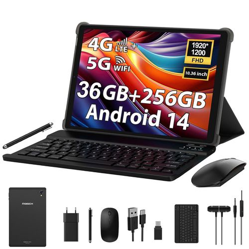 Tablet 10.36 Zoll mit Tastatur und Maus MAGCH, 36GB+256GB(1TB TF), Octa-Core, Android 14.0, 1920*1200, 4G LTE/SIM/5G WIFI, 8000mAh, 13MP+8MP, Schwarz