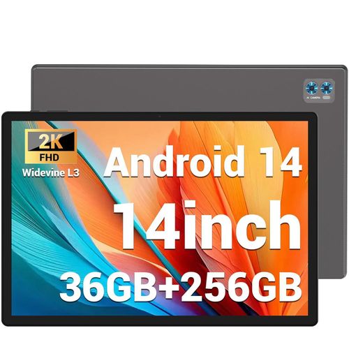 Tablet 14 Zoll 2K Octa-Core MAGCH, 36GB+256GB(1TB TF), Android 14.0, 2000*1200 FHD, 5GHz WIFI, Widevide L3, 11580mAh, 13MP+8MP, Grau