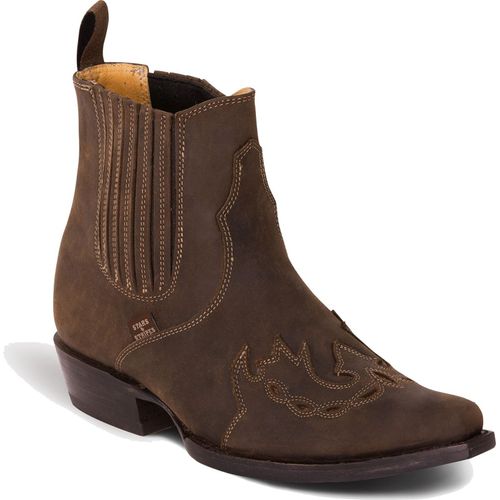 Herren Damen Western Cowboy Biker Leder Stiefelette Boots »WB-37« Braun