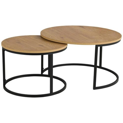 Couchtischset , Eiche , Metall, Holzwerkstoff , 2-teilig , rund , C-Form, rund , 60-80x42-45x60-80 cm , Wohnzimmer, Wohnzimmertische, Satztische