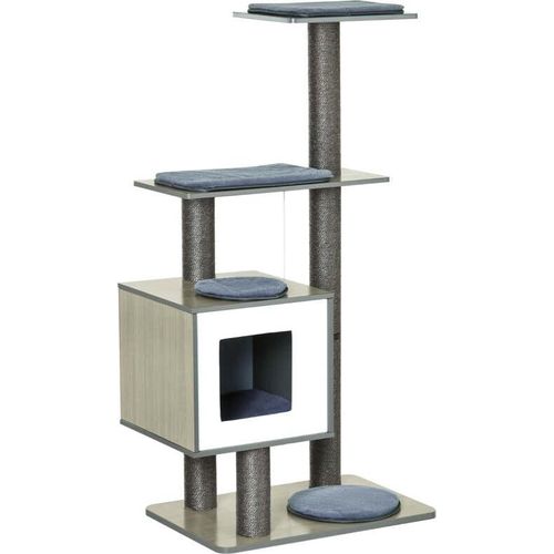 Rootz Kratzbaum für Katzen – Kratzbaum – Katzenspielzeug – Kletterbaum – Sisalkissen – Liegefläche mit Ball – Grau – 71,5 x 49,5 x 120 cm