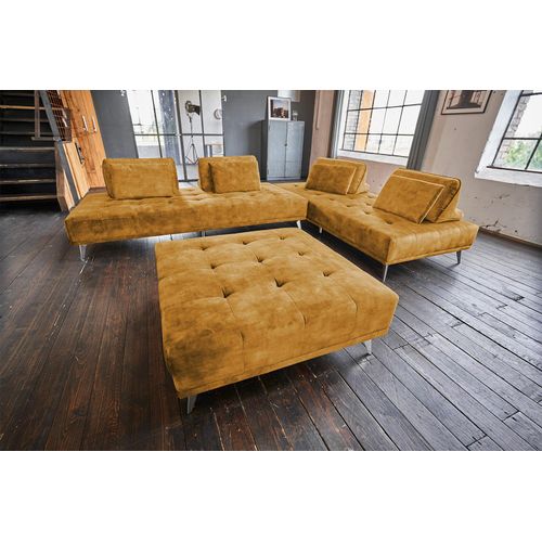 KAWOLA Sofa WIOLO Ecksofa velvet mit Hocker cognac