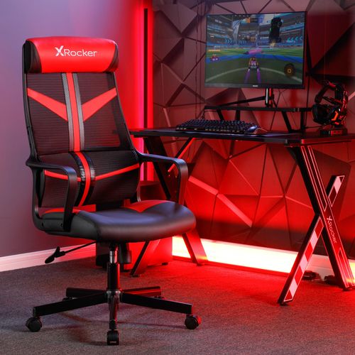 X Rocker 2023037, PC-Gamingstuhl, 110 kg, Gepolsterter Sitz, Netz-Rückenlehne, Schwarz, Schwarz