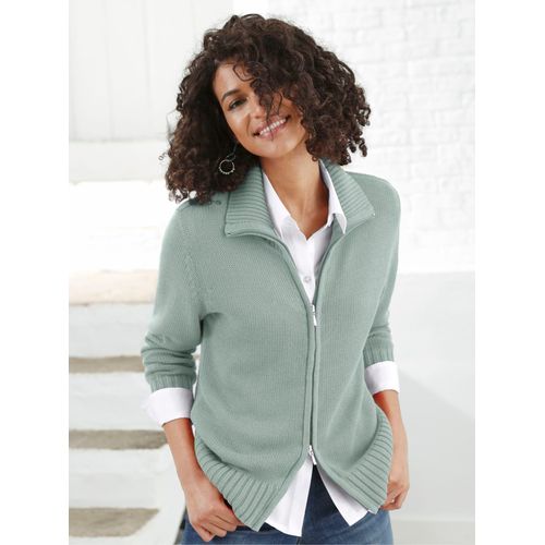 Strickjacke CASUAL LOOKS, Damen, Gr. 42, grün (kalkmint), 50% Baumwolle, 50% Polyacryl, unifarben, figurumspielend, Strickjacken