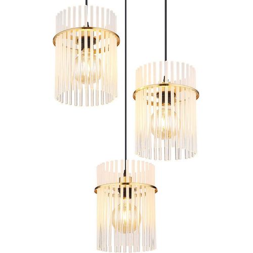 Pendelleuchte, Metall, Gold, Glasstäbe, 3-Flammig