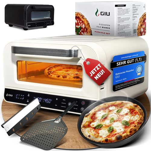 GIU Elektrischer Pizzaofen – Für Pizza, Pinsa und Flammkuchen - weiß/Set