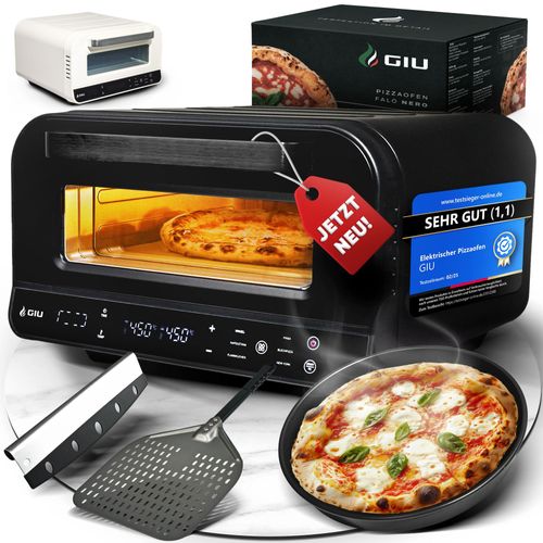 GIU Elektrischer Pizzaofen – Für Pizza, Pinsa und Flammkuchen - schwarz/Set