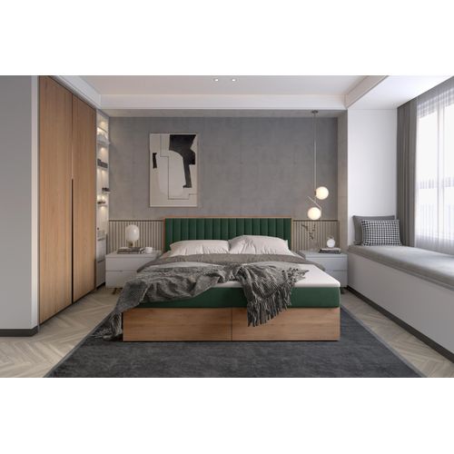 Funktionsbett 140x200 cm mit Stauraum – Polsterbett mit Bettkasten – Holzbett mit Kopfteil – Boxbett in Eiche-Optik – Modernes Bett 140x200 cm LIVANO