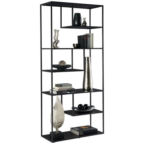 Regal , Schwarz , Metall , 5 Fächer , 85x188x35 cm , Wohnzimmer, Regale, Bücherregale