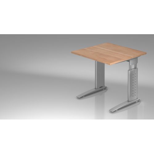 Schreibtisch U-Serie | inkl. Kabelwanne | C-Fuß | höheneinstellbar, Größe Tischplatte:80 x 80 cm, Farbe Tischplatte:Nussbaum, Farbe Gestell:Silber