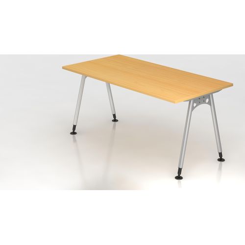 Schreibtisch A-Serie | inkl. Kabelwanne | A-Fuß | höheneinstellbar, Größe Tischplatte:160 x 80 cm, Farbe Tischplatte:Buche