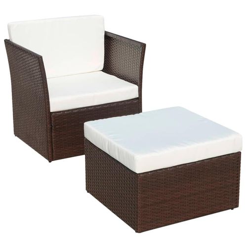 vidaXL Gartensessel mit Fußhocker Poly Rattan Braun