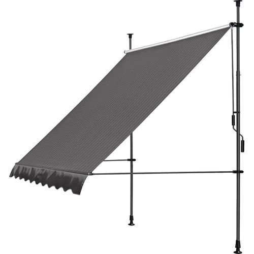 Klemmmarkise 250x130cm Grau Balkonmarkise Sonnenschutz Terrassenüberdachung Höhenverstellbar von 200-290cm Markise Balkon ohne Bohren