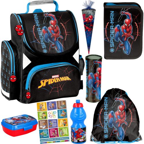Ranzen Marvel Spiderman Set ergonomischer Schulranzen Federmappe Aufgabenheft für die Grundschule 8er Set Lizenzartikel Marvel Spiderman Spider-man