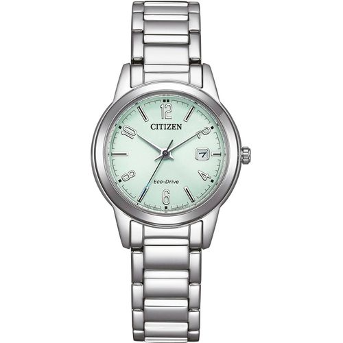 Solaruhr CITIZEN, silber (silberfarben, hellgrün), Armbanduhren, Damen, Armbanduhr, Damenuhr, Edelstahlarmband, Datum