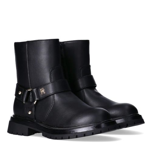 Bikerboots TOMMY HILFIGER, Kinder, Gr. 38, schwarz, Synthetik, Schuhe, Biker Boots, Winterboots mit Blockabsatz
