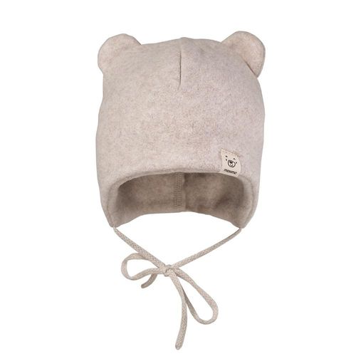 Fleecemütze MAXIMO, Baby, Gr. 43, braun (hellbraunmeliert), Fleece, Baumwolle, casual, Mützen, mit Öhrchen, zum Binden, Einfarbig
