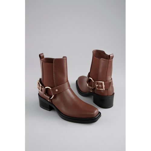 Westernstiefelette ANISTON SHOES, Damen, Gr. 38, dunkelbraun, Lederimitat, Schuhe, Cowboyboots, Blockabsatz, mit Stretcheinsatz - NEUE KOLLEKTION