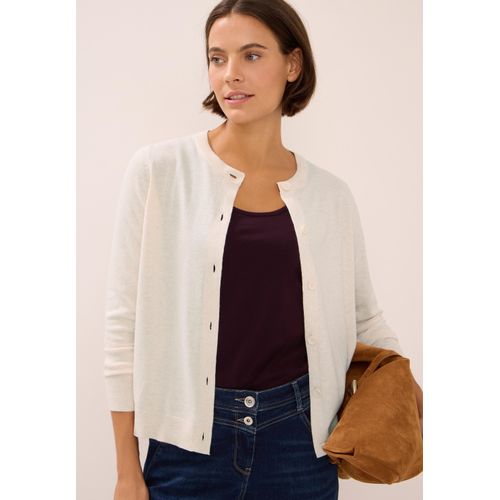 Strickjacke CECIL, Damen, Gr. S (38), oat milk beige melange, Strick, Obermaterial: 60% Baumwolle, 40% Viskose, unifarben, normal hüftlang, Rundhals, Flachstrickbündchen, Strickjacken, mit Knopfleiste