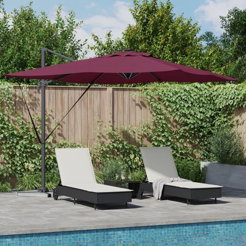 Freischwingender Roma Sonnenschirm mit LEDs Burgunderrot 286x285x270 cm Aluminium, Markisen DesignMöbel Neu