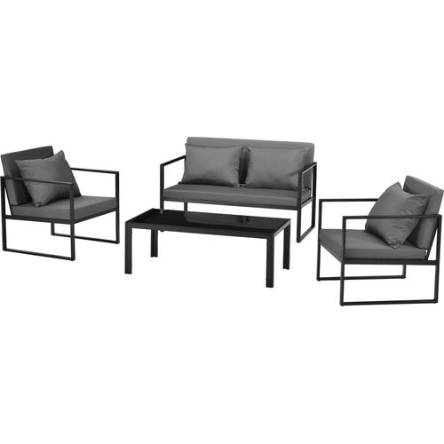 Sitzgruppe Gartenmöbel-Set Gartenstühle Garten Sofa Lounge Schwarz / Dunkelgrau