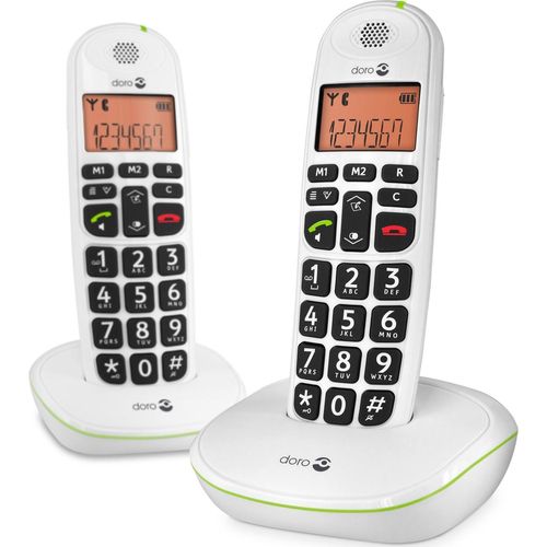 Doro PhoneEasy 100w duo - Analoges/DECT-Telefon - Kabelloses Mobilteil - Freisprecheinrichtung - 20 Eintragungen - Anrufer-Identifikation - Weiß