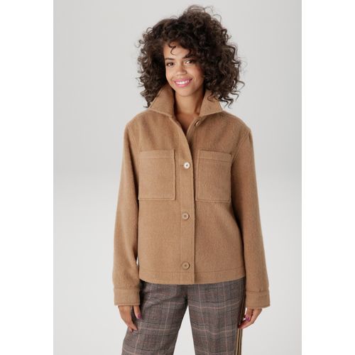 Fleecejacke ANISTON CASUAL, Damen, Gr. 38, camelfarben, Fleece, Obermaterial: 90% Polyester, 10% Wolle. Futter: 100% Polyester, aufgeraut, unifarben, lässig geschnitten hüftlang, 1-Knopf-Manschette, Jacken, mit tonigen Knöpfen zu schließen