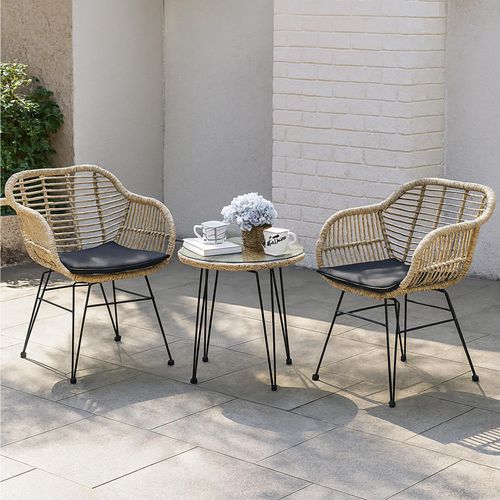 Balkonmöbel Set 3-teilig Rattan Optik mit Tisch und 2 Stühlen HTI-Line