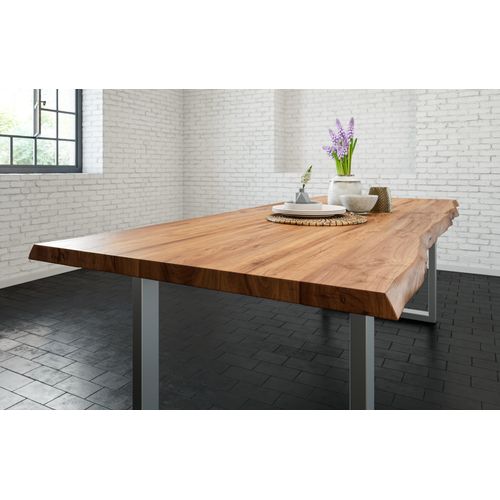 Esstisch Baumkante massiv Akazie natur 220 x 100 silber LIAM