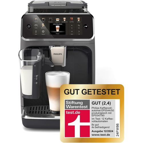 Philips Serie 5500 Kaffeevollautomat inkl. Latte Go, SilentBrew-Technologie, Schnellstart. Aromatischer Kaffee aus frisch gemahlenen Bohnen, 20 Heiß- und Eisgetränke, Grau (EP5544/50)