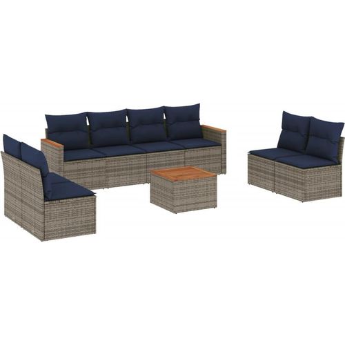 vidaXL 9-teiliges Gartensofa-Set mit Kissen, grau, Polyrattan Image