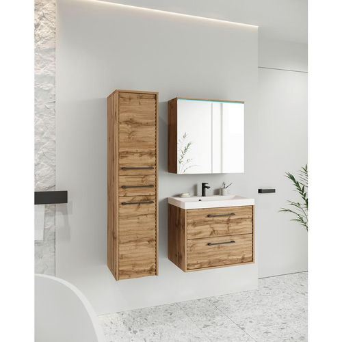 P & B Badezimmer , Eiche Wotan , Metall , 4-teilig , 4 Fächer , 3,2,1 Schubladen , 90 cm , FSC , hängend , Badezimmer, Badmöbelsets & Badmöbelserien,