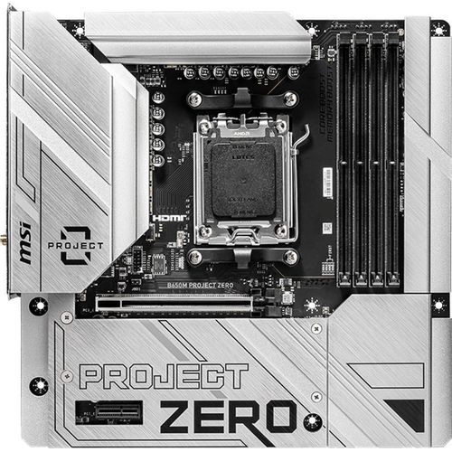 MSI B650M PROJECT ZERO - Motherboard - micro ATX - Socket AM5 - AMD B650 Chipsatz - USB 3.2 Gen 1, USB 3.2 Gen 2, USB-C 3.2 Gen2, USB-C 3.2 Gen 2x2 - 2.5 Gigabit LAN, Wi-Fi, Bluetooth - Onboard-Grafik (CPU erforderlich)