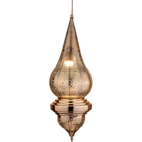 Marrakesch Pendelleuchte Hängelampe 66cm groß Lampenschirm aus Metall | Lampe Leuchte Wohnzimmerlampe Inanna Silber als aesthetic Deko im Wohnzimmer | Esszimmerlampe über den Esstisch im Esszimmer