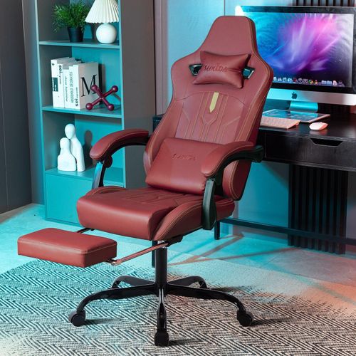 Odikalo Gaming-Stuhl Computerstuhl Bürostuhl Ergonomisch Polsterstuhl Fußstütze Rot