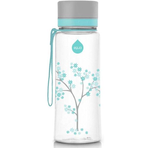 Trinkflasche EQUA "Kids Mint Blossom", blau (hellblau, transparent), H:21cm, Tritan, Trinkflaschen, Tritankunststoff, Inhalt 600 ml